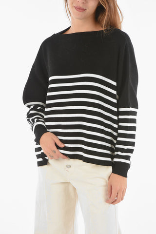 Pullover a Righe Balanced in Cotone con Collo a Barca