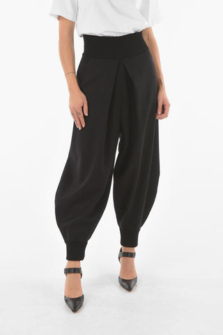 Wool Single-pleated Balloon Pants with Embroidered Logo