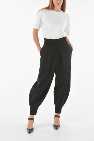 Wool Single-pleated Balloon Pants with Embroidered Logo