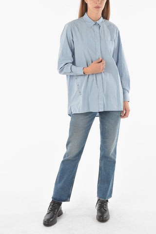 Standard Collar Front Draped Cotton Shirt