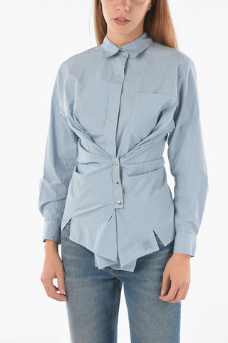 Standard Collar Front Draped Cotton Shirt