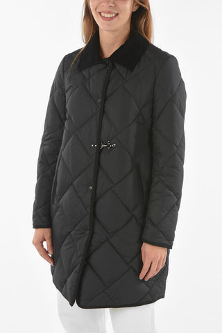 Cappotto Trapuntato con Colletto in Velour a Coste
