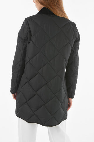 Cappotto Trapuntato con Colletto in Velour a Coste
