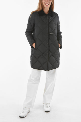 Cappotto Trapuntato con Colletto in Velour a Coste
