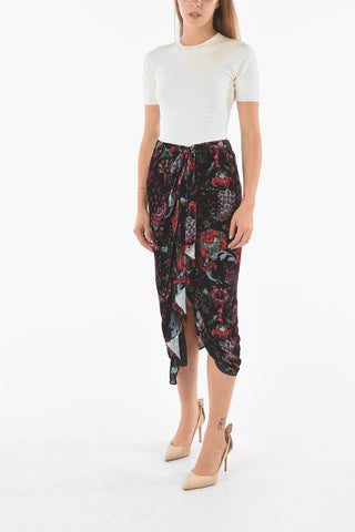Floral Velour Silk Blend BREENEA Midi Skirt with Front Slit