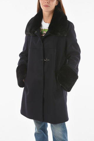 Cappotto in Misto Lana Vergine con Colletto in Ecopelliccia