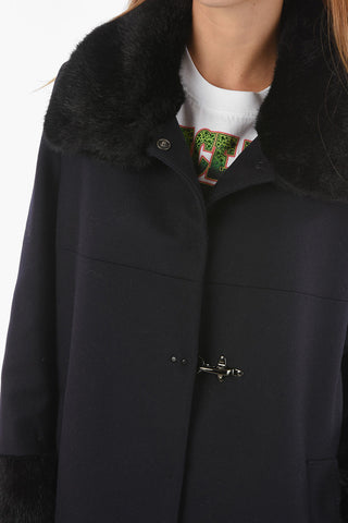 Cappotto in Misto Lana Vergine con Colletto in Ecopelliccia