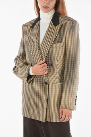 Houndstoothed MEYA Double-breasted Blazer with Contrasting Peak Lapel