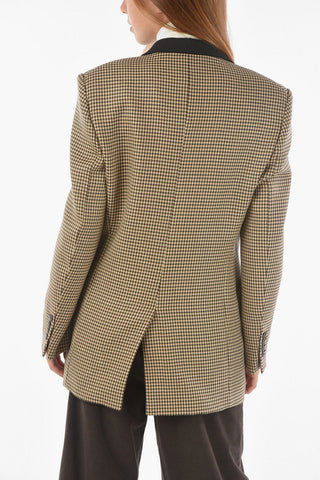 Houndstoothed MEYA Double-breasted Blazer with Contrasting Peak Lapel
