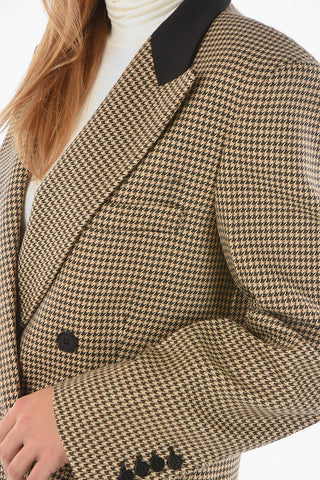 Houndstoothed MEYA Double-breasted Blazer with Contrasting Peak Lapel