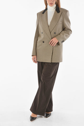 Houndstoothed MEYA Double-breasted Blazer with Contrasting Peak Lapel