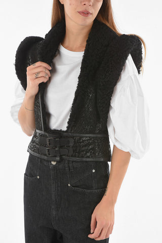 Fur Lined ALIXA Vest with Waist Double Buckle and Cape Sleeves