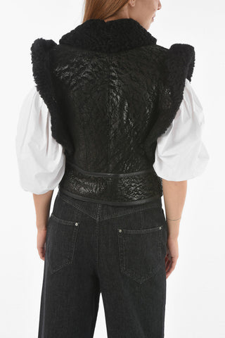 Fur Lined ALIXA Vest with Waist Double Buckle and Cape Sleeves