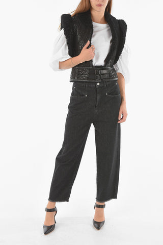 Fur Lined ALIXA Vest with Waist Double Buckle and Cape Sleeves