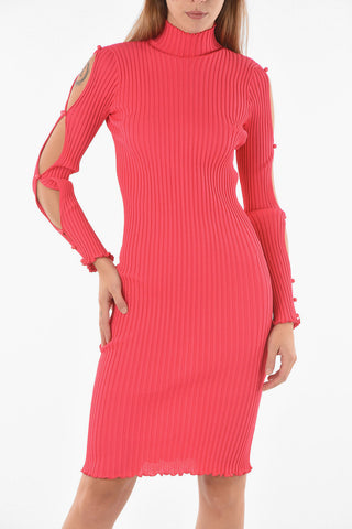 Vestito Midi a Costine DANCER con Maniche Abbottonate