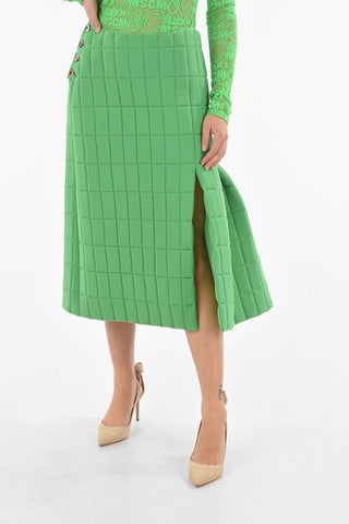 Quilted Midi Skirt with Pleated Side Slit