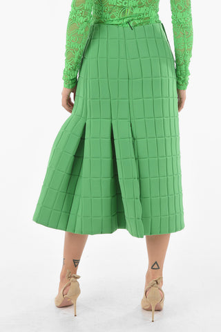 Quilted Midi Skirt with Pleated Side Slit