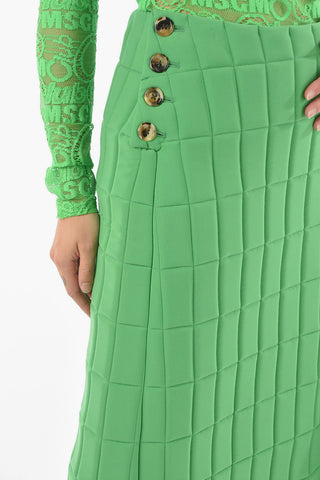 Quilted Midi Skirt with Pleated Side Slit