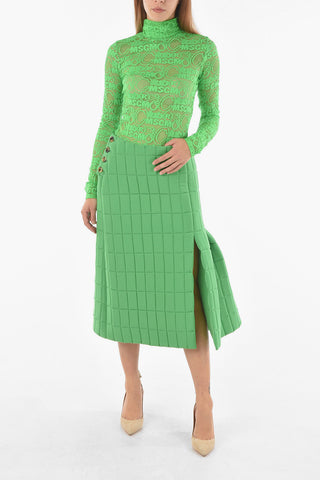 Quilted Midi Skirt with Pleated Side Slit