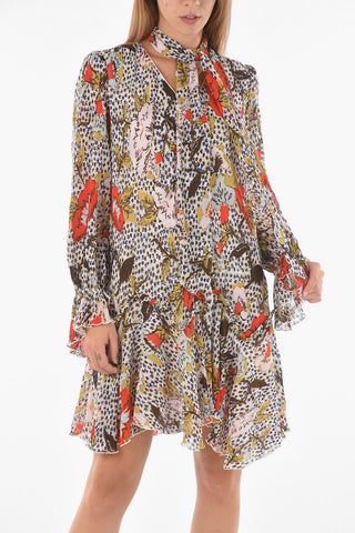 Chiffon KACIE Mini Dress with Leopard and Floral Print