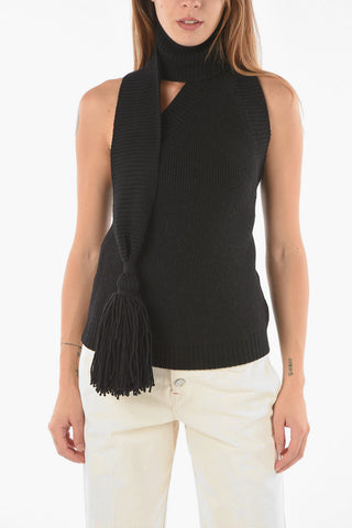 Top Monospalla in Lana con Nappa Decorativa
