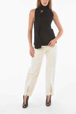 Top Monospalla in Lana con Nappa Decorativa
