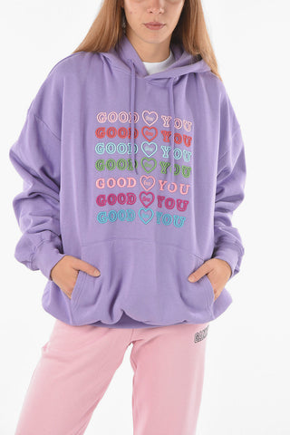 Felpa Oversized in Cotone GOOD FOR YOU con Ricami e Cappuccio
