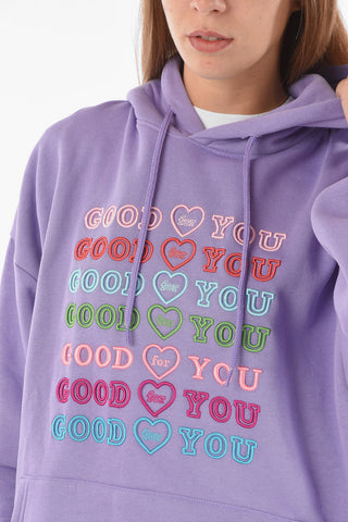 Felpa Oversized in Cotone GOOD FOR YOU con Ricami e Cappuccio
