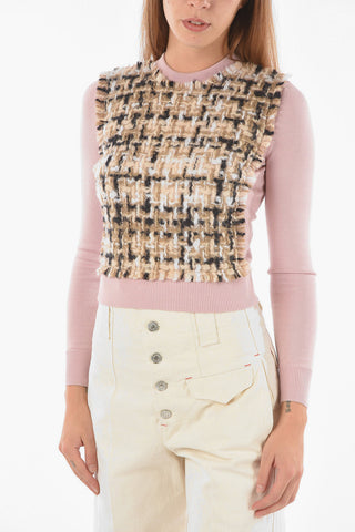 Front Woven Wool Detail Cashmere Blend Sweater