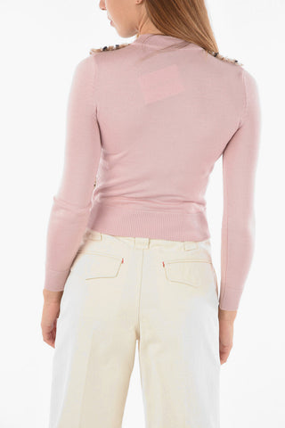 Front Woven Wool Detail Cashmere Blend Sweater