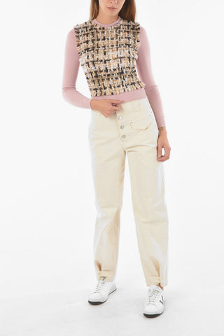 Front Woven Wool Detail Cashmere Blend Sweater