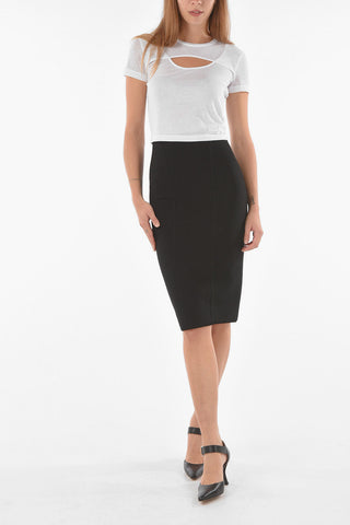 Back Zipped Stretch Fabric Longuette