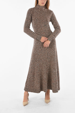 Cashmere Blend Flared Maxi Dress with Mock Neck
