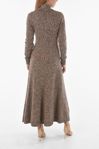 Cashmere Blend Flared Maxi Dress with Mock Neck