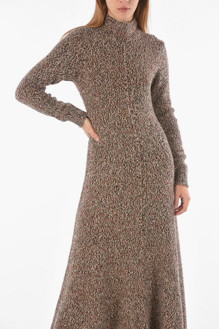 Cashmere Blend Flared Maxi Dress with Mock Neck