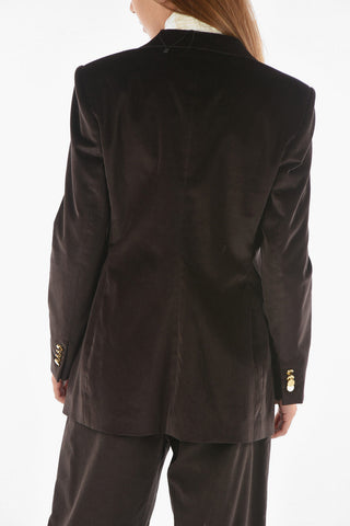 Double Breasted Velvet Blazer With Flap Pockets