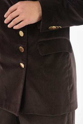 Double Breasted Velvet Blazer With Flap Pockets