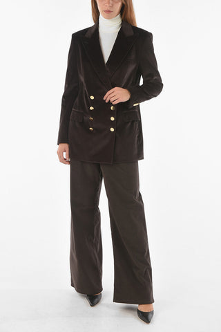 Double Breasted Velvet Blazer With Flap Pockets