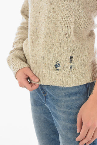 Maglia Monospalla in Misto Lana con Dettagli Distressed