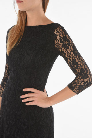 Laced Flared Maxi Dress with Boat Neckline