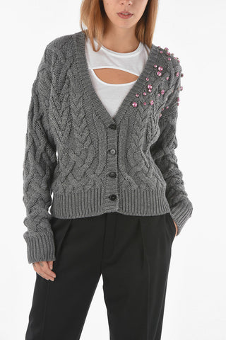 Aran Wool Blend Cardigan with Jewel Detailing