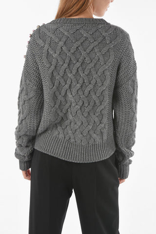 Aran Wool Blend Cardigan with Jewel Detailing