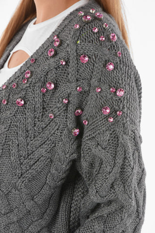 Aran Wool Blend Cardigan with Jewel Detailing