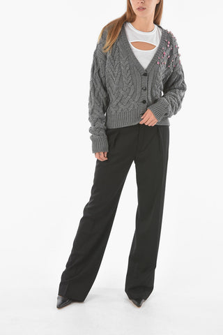 Aran Wool Blend Cardigan with Jewel Detailing