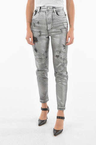 AMBER Lamè Coated Cotton Skinny Fit Denims