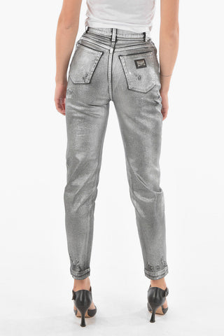 AMBER Lamè Coated Cotton Skinny Fit Denims