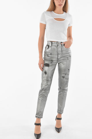 AMBER Lamè Coated Cotton Skinny Fit Denims
