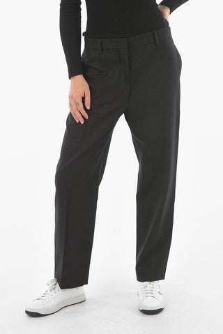 Pinstriped Cropped Fit Wool Pants