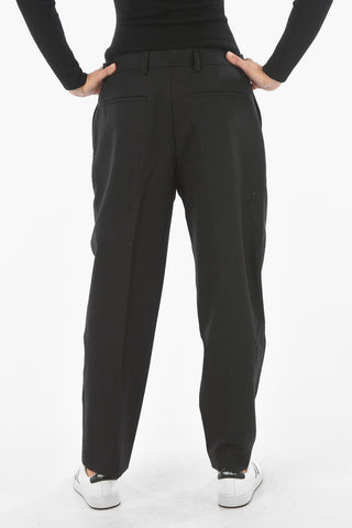 Pinstriped Cropped Fit Wool Pants