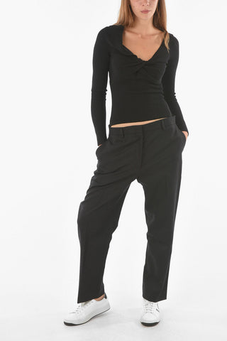 Pinstriped Cropped Fit Wool Pants